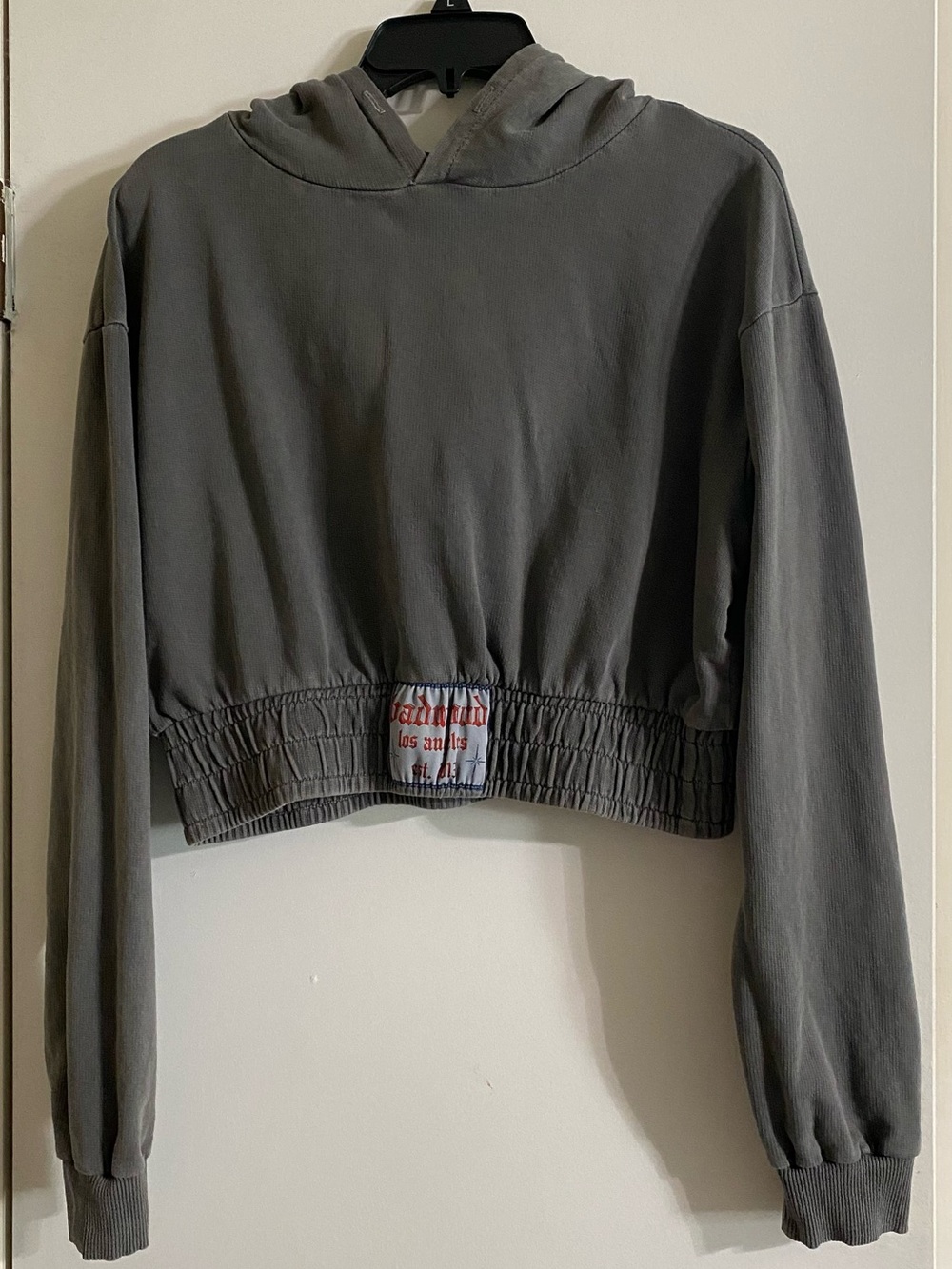 BADWOOD Cropped Hooded Sweatshirt in Charcoal Gray